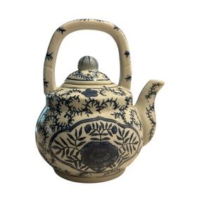 Elegant Blue and Cream Floral Teapot